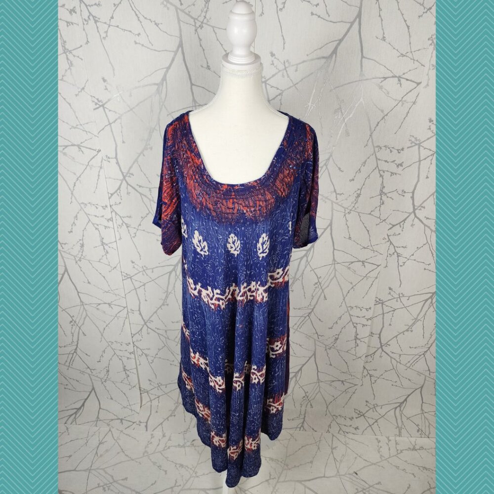 Just Cruising Artsy Tribal Print Scoop Neck Flowy Swing Dress